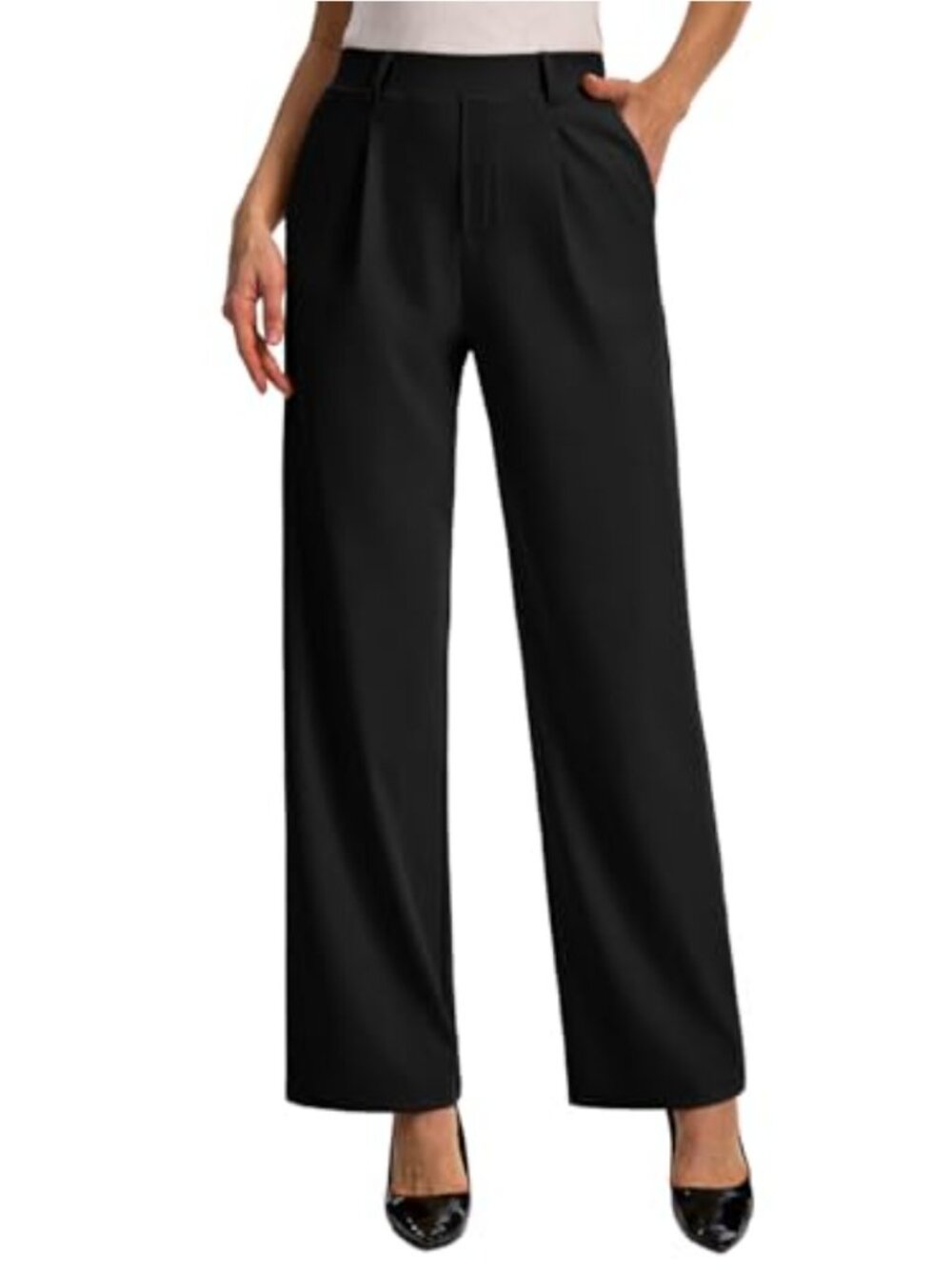 Wide Leg Pull On Stretchy Dress Pants High Waisted Business Trousers with